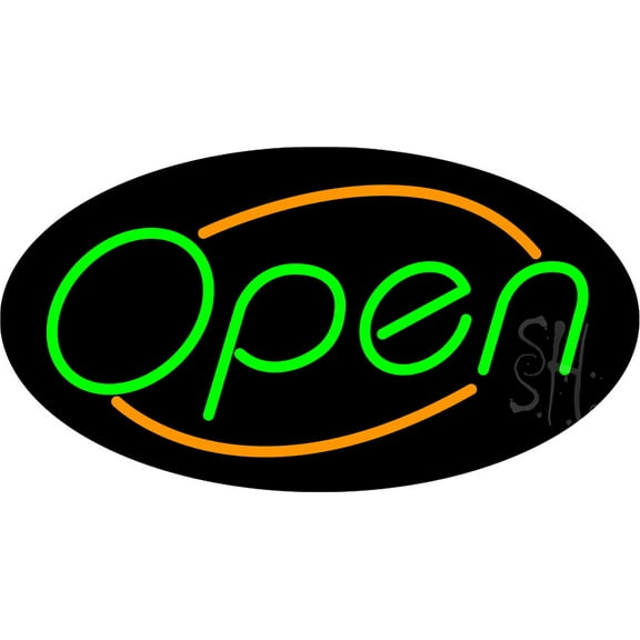 Green Open With Orange Border Oval Animated LED Neon Sign 13 x 24 - inches, Black Square Cut Acrylic Backing, with Dimmer - Bright and Premium built indoor LED Neon Sign for storefront.