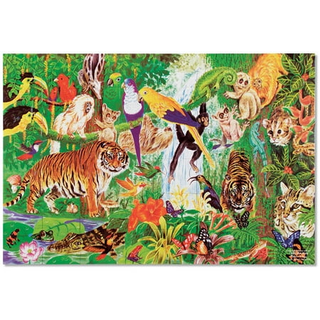 Sided Sneaky Floor Puzzle - Melissa & Doug Rainforest Floor Puzzle (Easy-Clean Surface, Promotes Hand-Eye Coordination, 48 Pieces, 24” L x 36” W)
