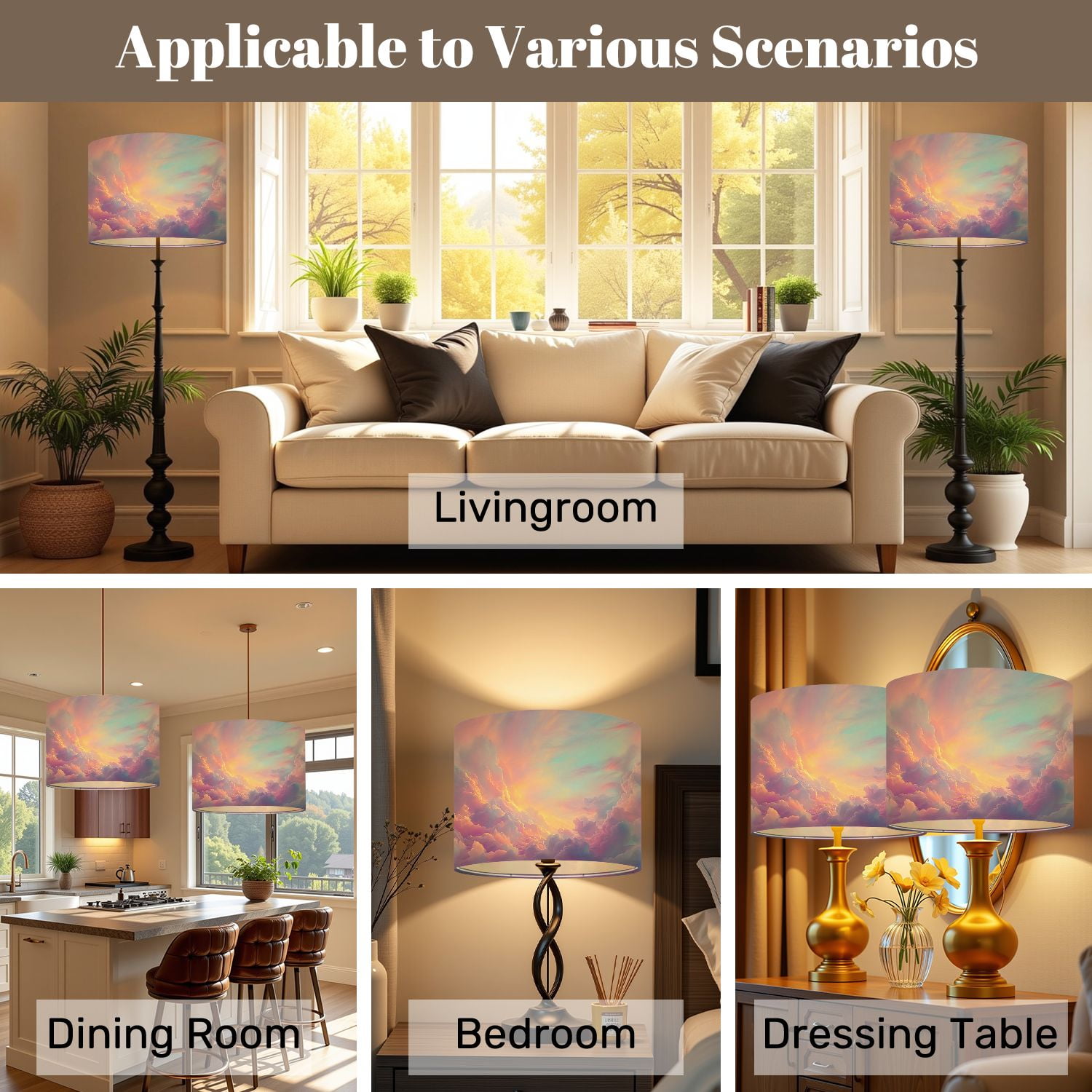 Lampshades 2 Pack Colorful Cloud Kids Clouds Sunset Sky Pastel Hues Light Reflections 13"x13"x10" Light Shade for Table Lamps Floor Lamps Drum Lamp Shades Lampshade Replacement Easy Assembly