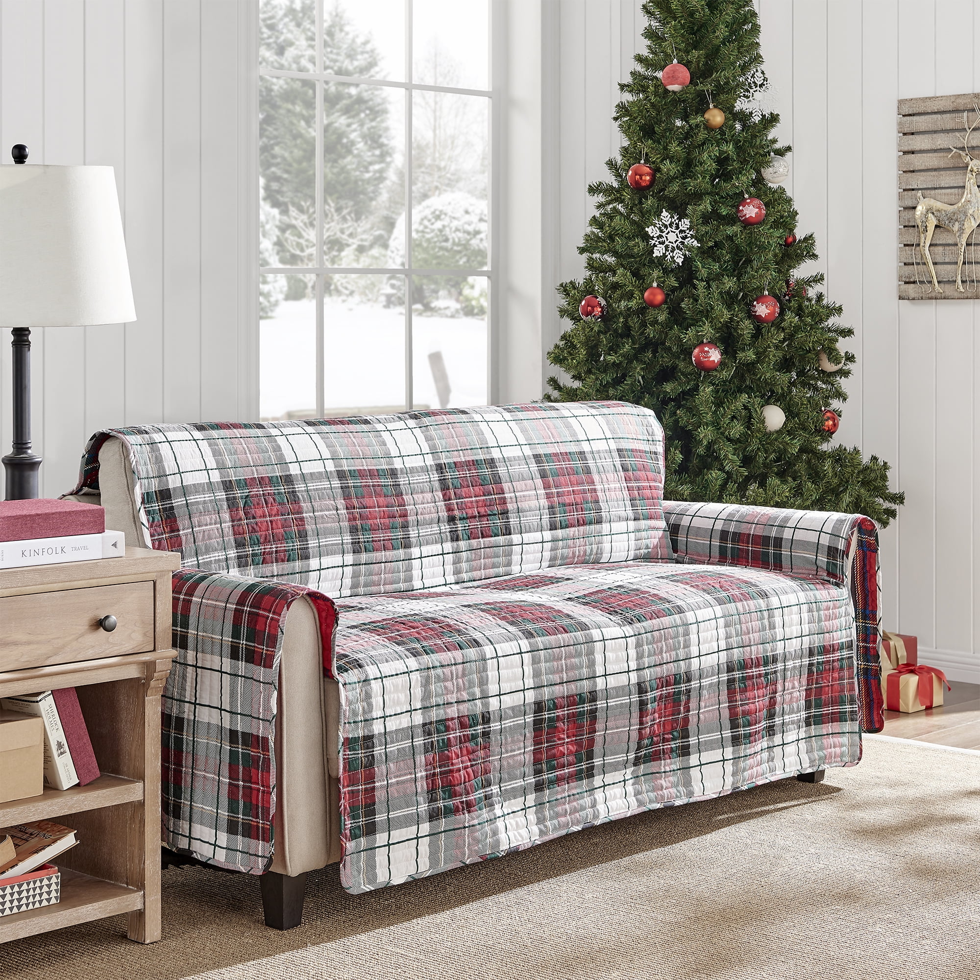 Levtex Home - Spencer Plaid Furniture Cover (Small) - 103in x 76in - Seat  Up To 45in Wide- Reversible - Tartan Plaid - Red, Green, White, Blue, Gold  - Cotton/Microfiber 