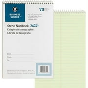 Business Source Steno Notebook - 70 Sheets - Wire Bound - Gregg Ruled - 15 lb Basis Weight - 6" x 9" - Green Paper - Stiff-back - 1 Each | Bundle of 10 Each