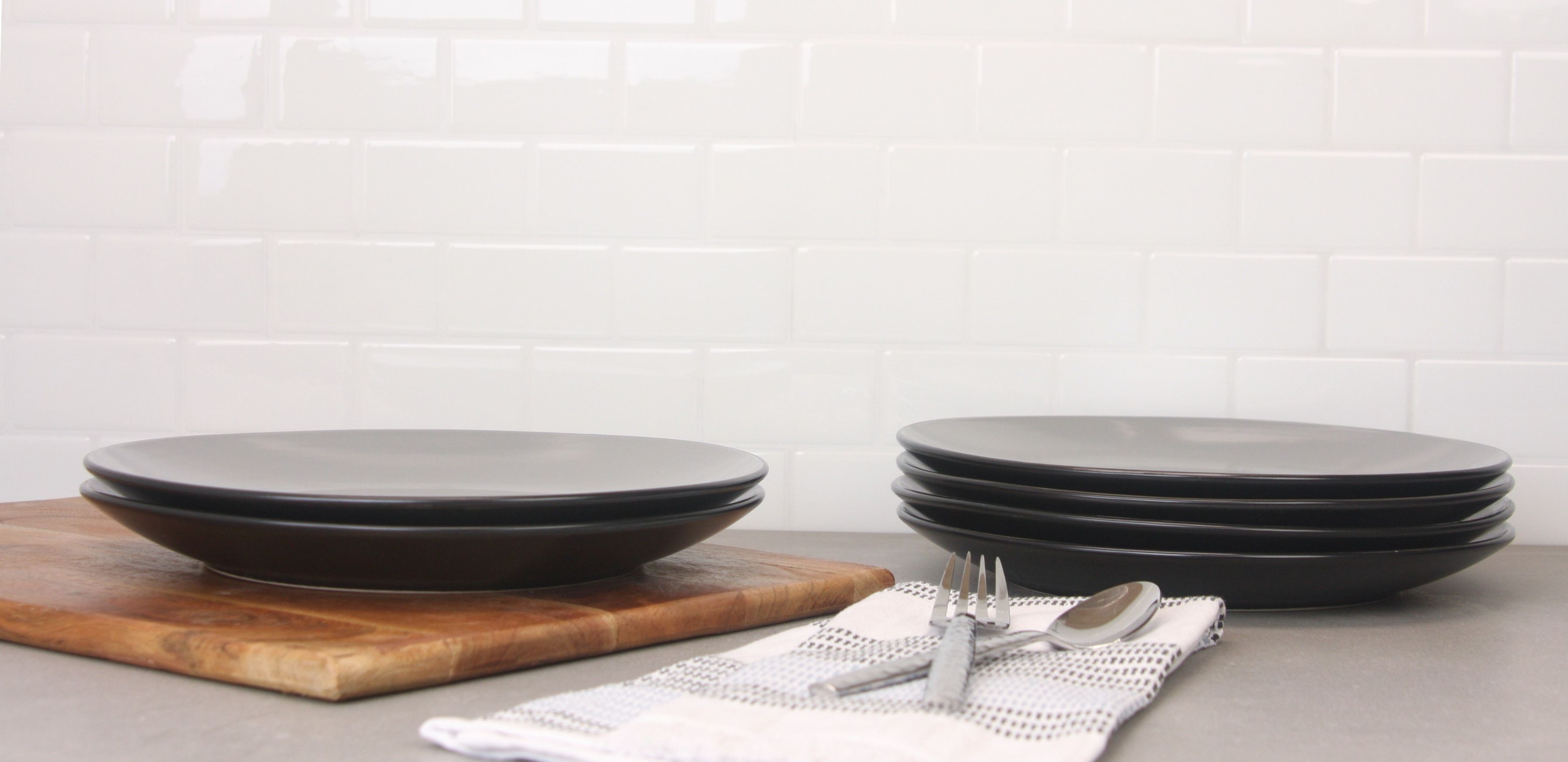 10 Strawberry Street Two Tone Coupe 10.5” Dinner Plate Set Of 6, Black/Gray