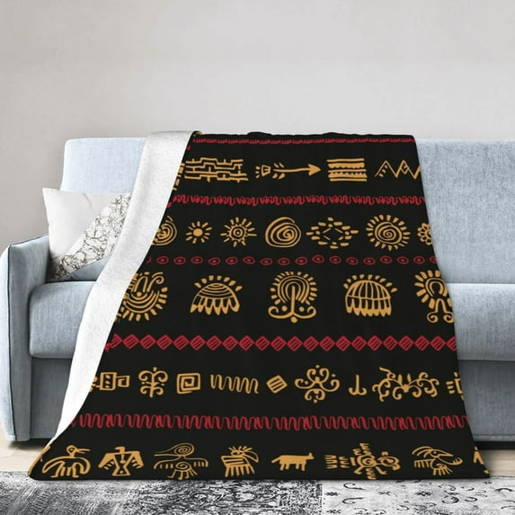 DouZhe Ultra-Soft Micro Fleece Lightweight Flannel Bed Blanket, Boho Ethnic Tribal Elements Print Cozy Warm Throw Blankets, 50"x40"