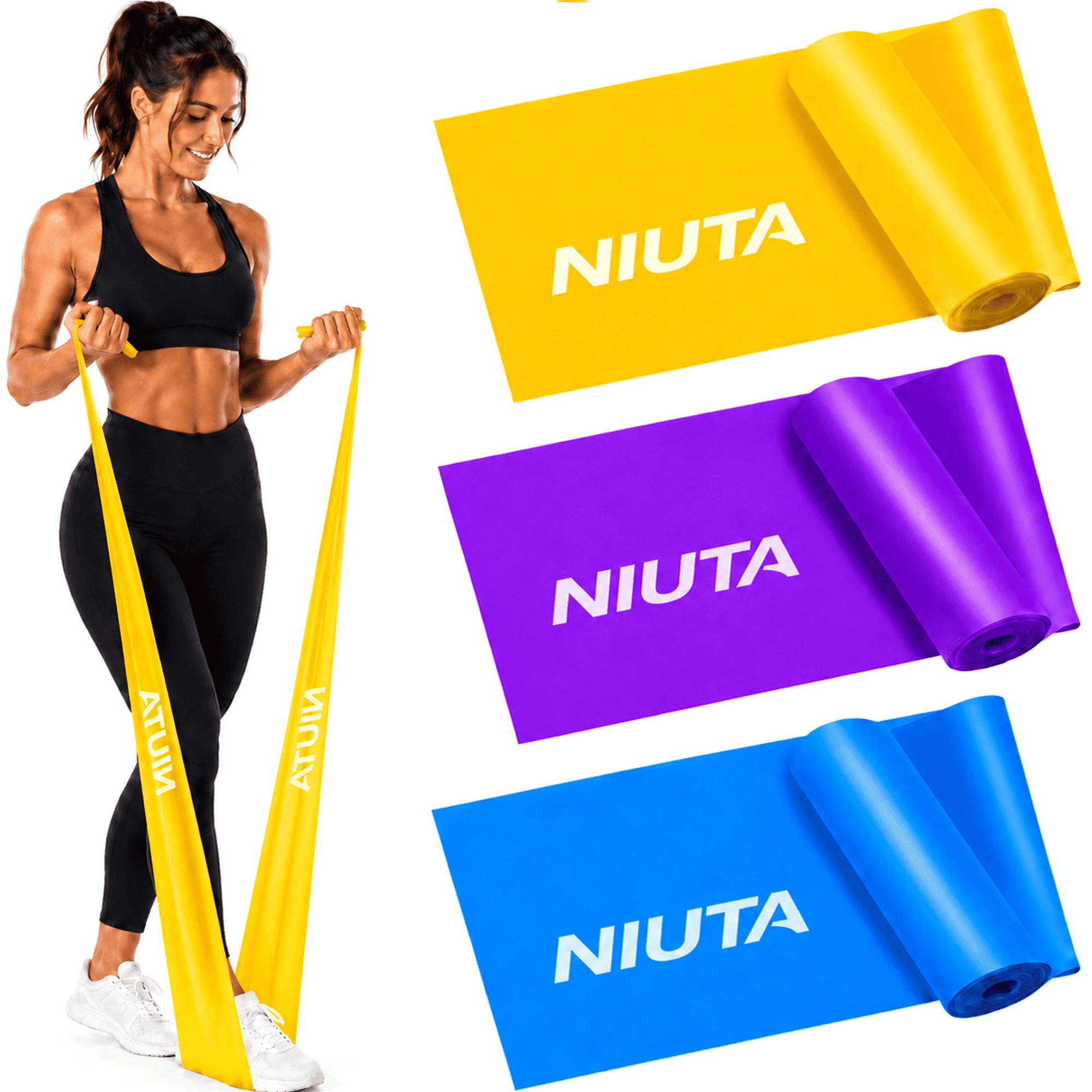 NIUTA® Resistance Bands, 3 Pack Exercise Bands Fitness Bands with 3 Levels, Flat Stretch Bands for Exercise, Pilates, Yoga, Physical Therapy, Home Workout Bands Resistance Set for Women & Men