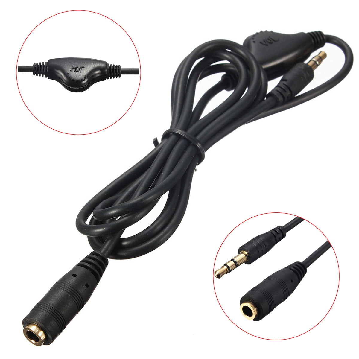 3.5mm Headphone Volume Control Extension Cord Cable Audio Stereo