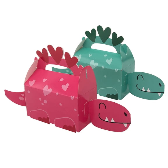 Fun Express 6 1/4" x 5 1/4" Valentine's Day Pink & Green Dinosaur Favor Boxes - 12 Pieces