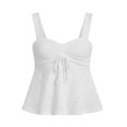 thumbnail image 5 of Women's Eyelet Tie Front Ruched Tank Tops，Drawstring Going Out Top Babydoll Tank Tops Summer Eyelet Tank Tops White M, 5 of 9