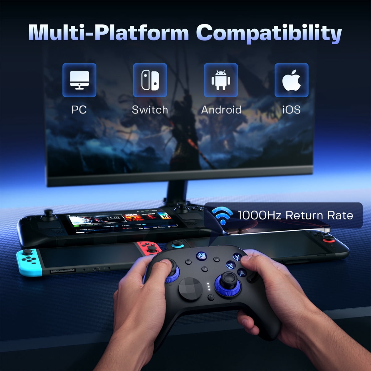 NYXI TMR Hall Effect Controller - Zero Drift, Adjustable Tension, Charging Dock, for Switch & PC