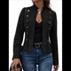 thumbnail image 2 of Chaqueta de Gamuza Sintética para Mujer, Informal, de Otoño, de Larga, Cuello Alto, con Abertura Frontal, Blazer Corto, Abrigo. Negro L, 2 of 8