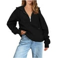 thumbnail image 1 of Dealovy Quarter Zip Front Hoodies for Women Solid Color Raglan Sleeve Loose Fitting Hooded Sweatshirt with Pocket, 1 of 5