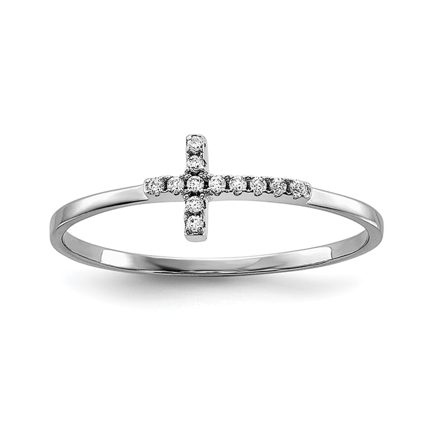 Sterling Silver Rhodium-plated CZ Side Cross Polished Ring