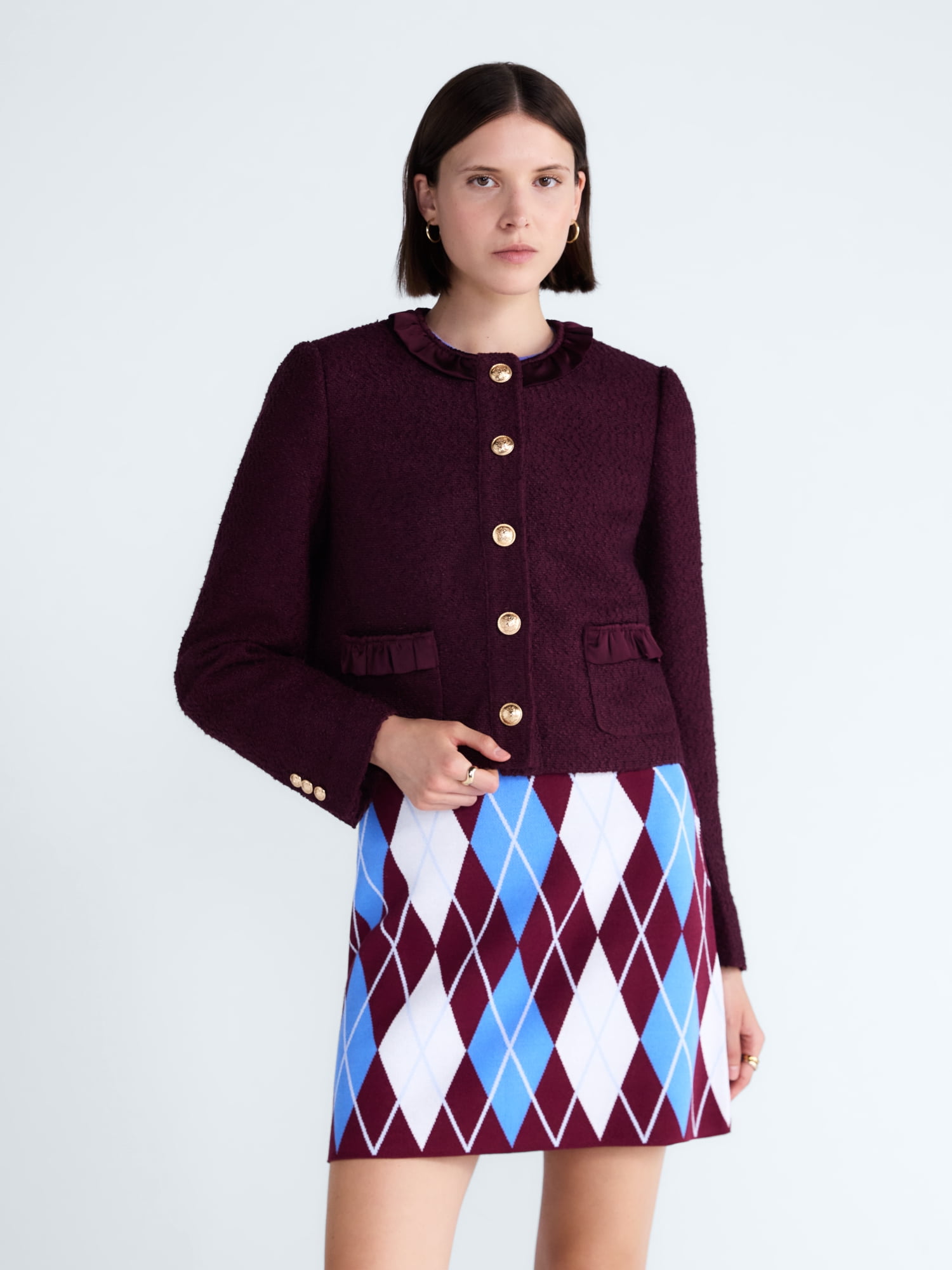 Free Assembly Women’s and Women's Plus Ruffle Trim Nubby Jacket with Long Sleeves, Sizes XS-4X