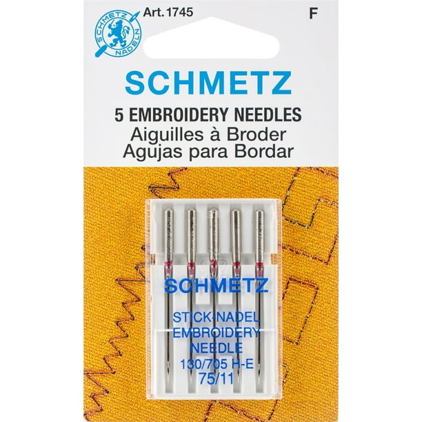 Schmetz Size 75/11 Machine Embroidery Needles, 5 Count