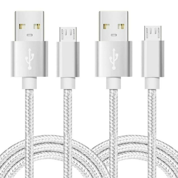 Micro USB Cable Android Charger, 2 Pack 10FT/3M Durable Nylon-Braided Fast Sync&Charging Cord for Samsung, Kindle, HTC, Nexus, LG, Xbox, PS4, Smartphones & More - Silver