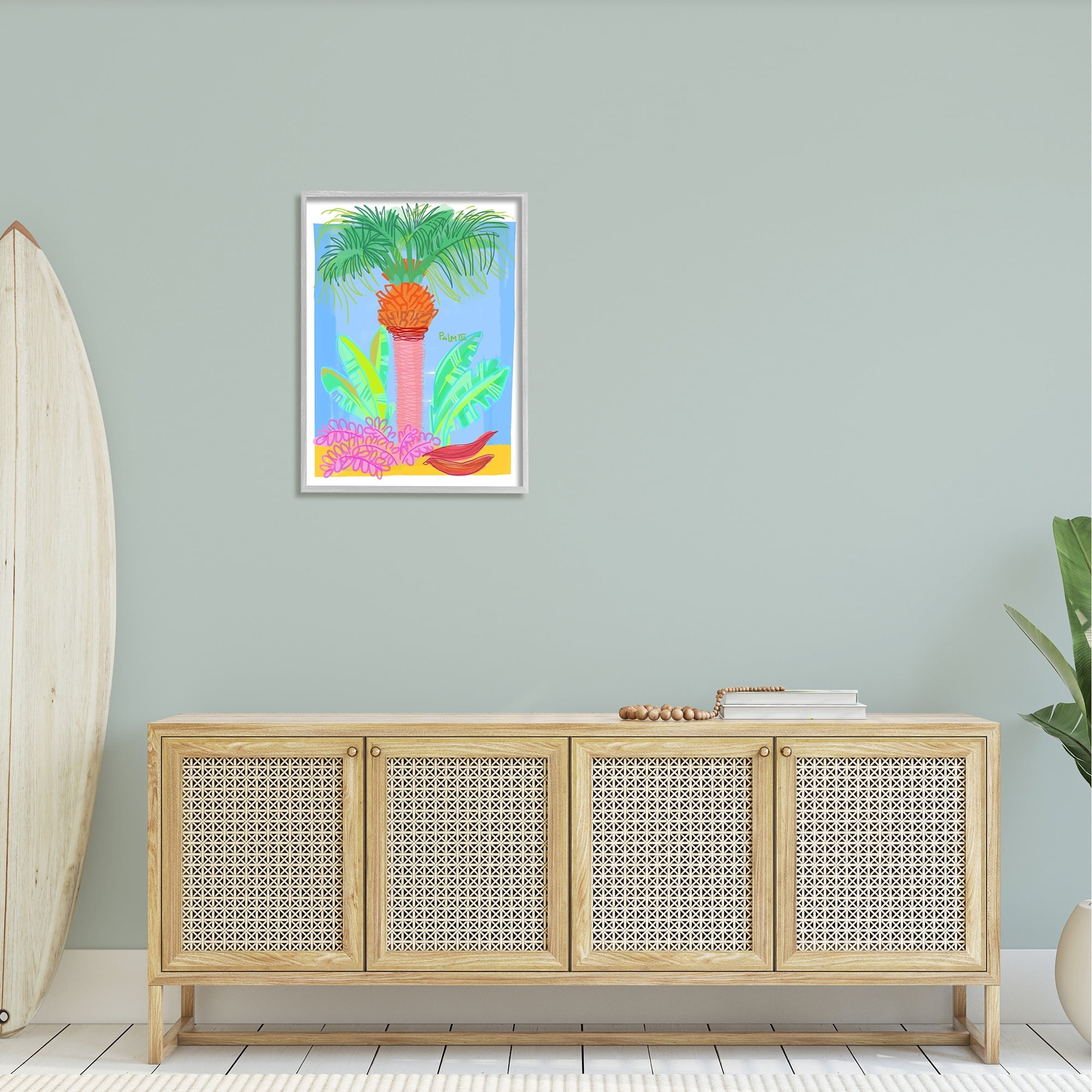 Stupell Industries Tropical Palm Tree Botanicals Summer Beach Day Graphic Art Gray Framed Art Print Wall Art, Design by unknown