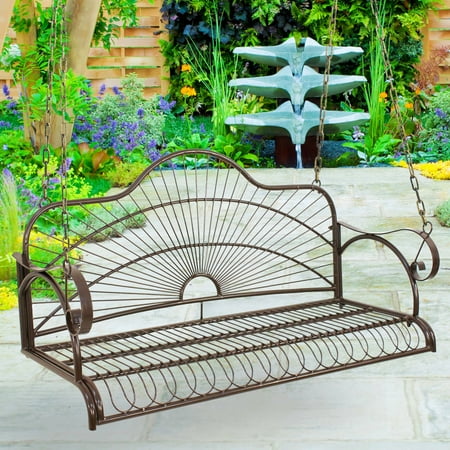 Zeny Iron Patio Hanging Porch Swing Chair Bench Seat Outdoor Furniture 440lb Capacity
