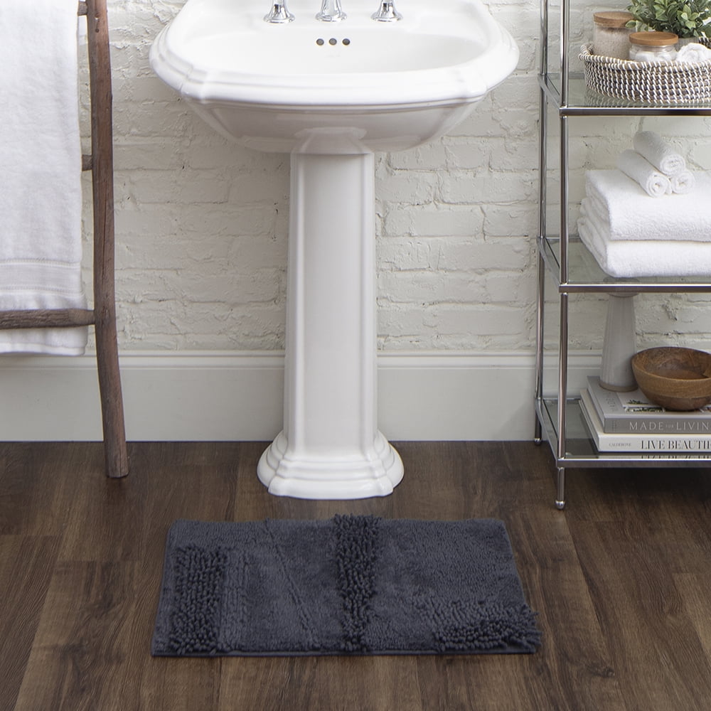 Mohawk Home Plush Cotton Fade/Stain Resistant Non-slip Machine Washable Bath Mat, Charcoal, 1' 5" x 2'