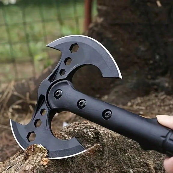 Portable Compact 16 Inch Axe with Sheath Gloves and Tool Card Hand Forged Wood Handle Bushcraft Survival Hatchet for Chopping Wood Gardening Black Christmas Gift