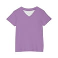 thumbnail image 6 of JTSRKL Girls Summer T-Shirts Cute Short Sleeve V Neck Solid Color Tunic Tops Loose Fit Casual Teen Girl Soft Cotton Tees Shirt Purple 3-4 Years, 6 of 6