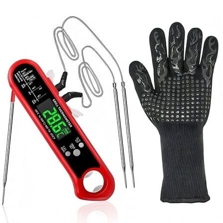 AGCAN Digital Meat Thermometer with Dual Probe, Instant Read Food Thermometers with Glove for Oven Grilling Cooking