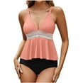 thumbnail image 2 of UPPADA Women's Ruched Tankini Swimsuits V Neck Wrap Tie Back Two Pieces Bathing Suit Adjustable Shoulder Strap Tummy Control Swimwear Swim Top with Bottom Clearance Pink,XL, 2 of 5