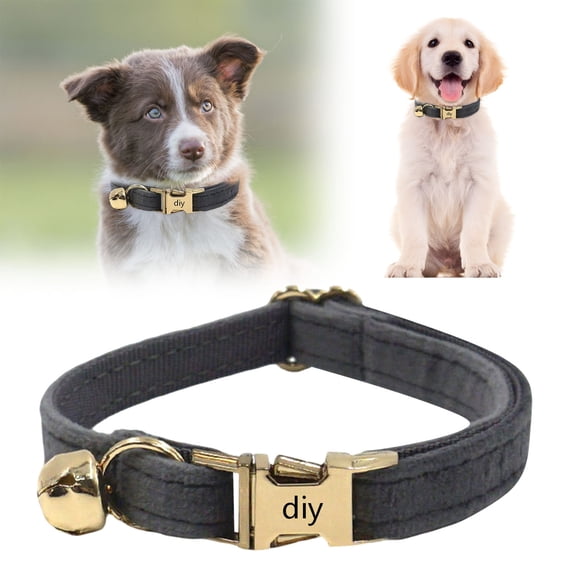 BKER Collier pour Chat en Velours Coloré, Attache Optionnelle, Collier Gravé Personnalisé pour Petits et Grands Chats (Boucle Or Clair)