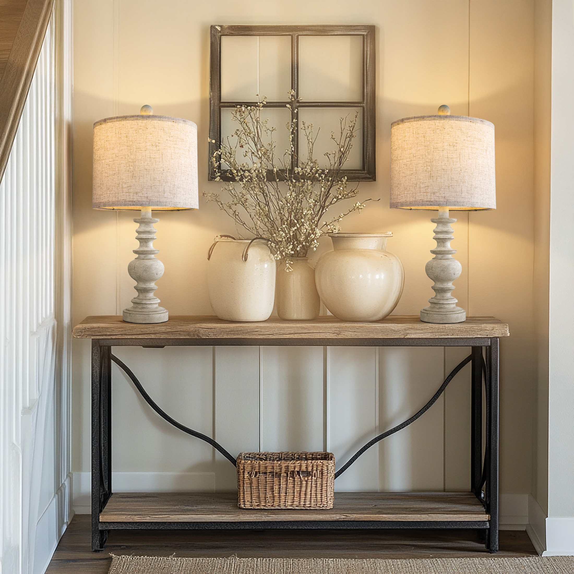 Oneach 20" Resin Table Lamps Set of 2, Farmhouse Bedside photo 3