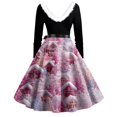 thumbnail image 4 of Women's Fashion Round Neck Casual Slim Christmas Printed Long Sleeve Dresses, V-Neck, Plush Christmas Tree Print, Audrey Dress, Retro Style, Party Wear,Hot Pink,4XL, 4 of 5
