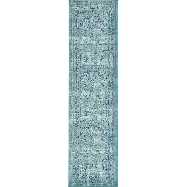 Unique Loom Medici Distressed Rug 2' 7 x 10' Runner Light Blue/Turquoise
