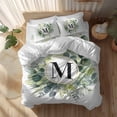 thumbnail image 2 of Letter M Twin Size Comforter Set, Alphabet Green Eucalyptus Leaves Plant Simple Bedding for All Seasons, 4 Pcs Bed Set, 1 Quiltcover (68"x86") ,1Sheet(67"x116"), 2Pillowcases (30"x20"), 2 of 9