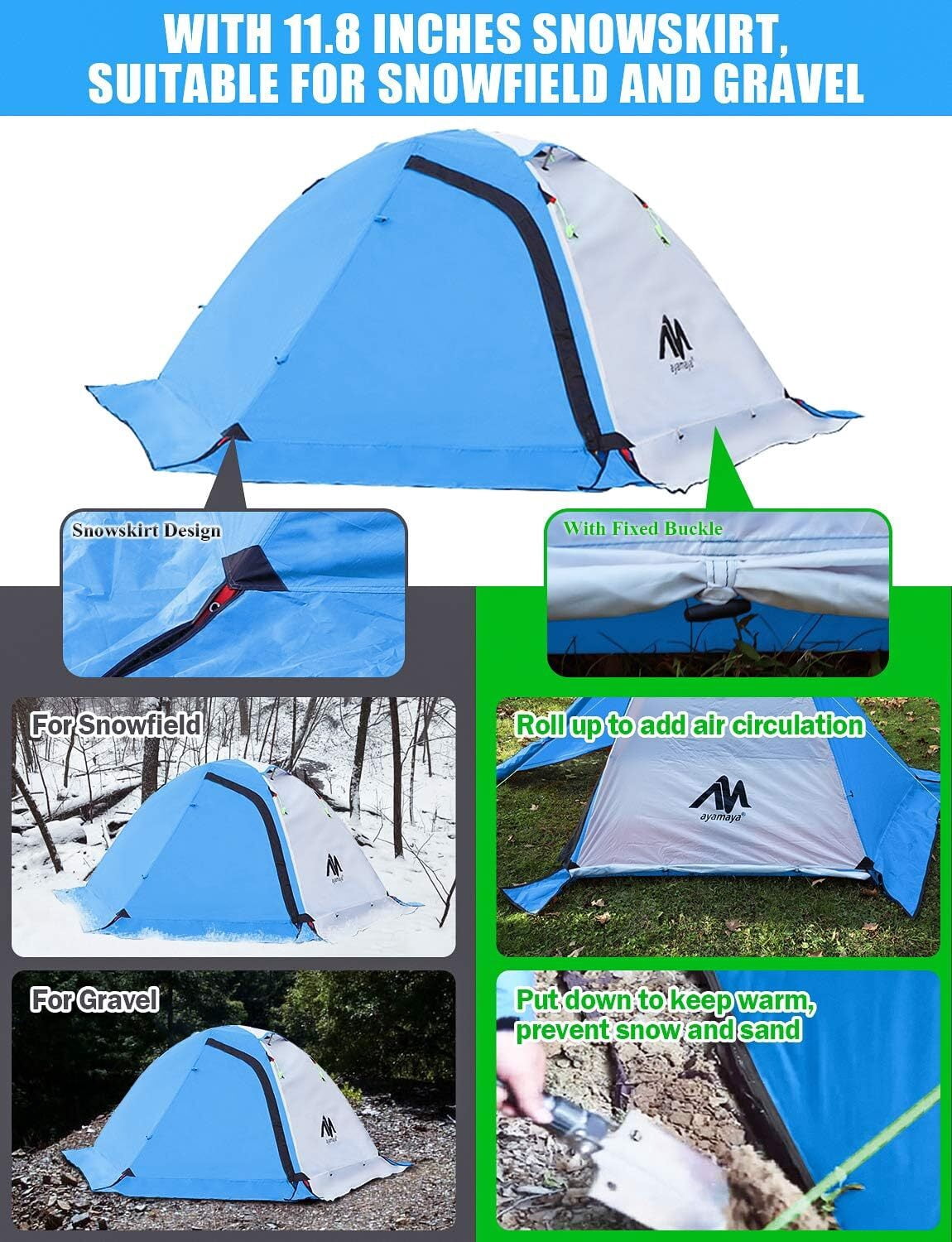 IC ICLOVER 4 Season Backpacking Tent for 2 Person Ultralight Waterproof All Weather Double Layer Camping Tents for Backpacker Outdoor Hiking Survival - Blue