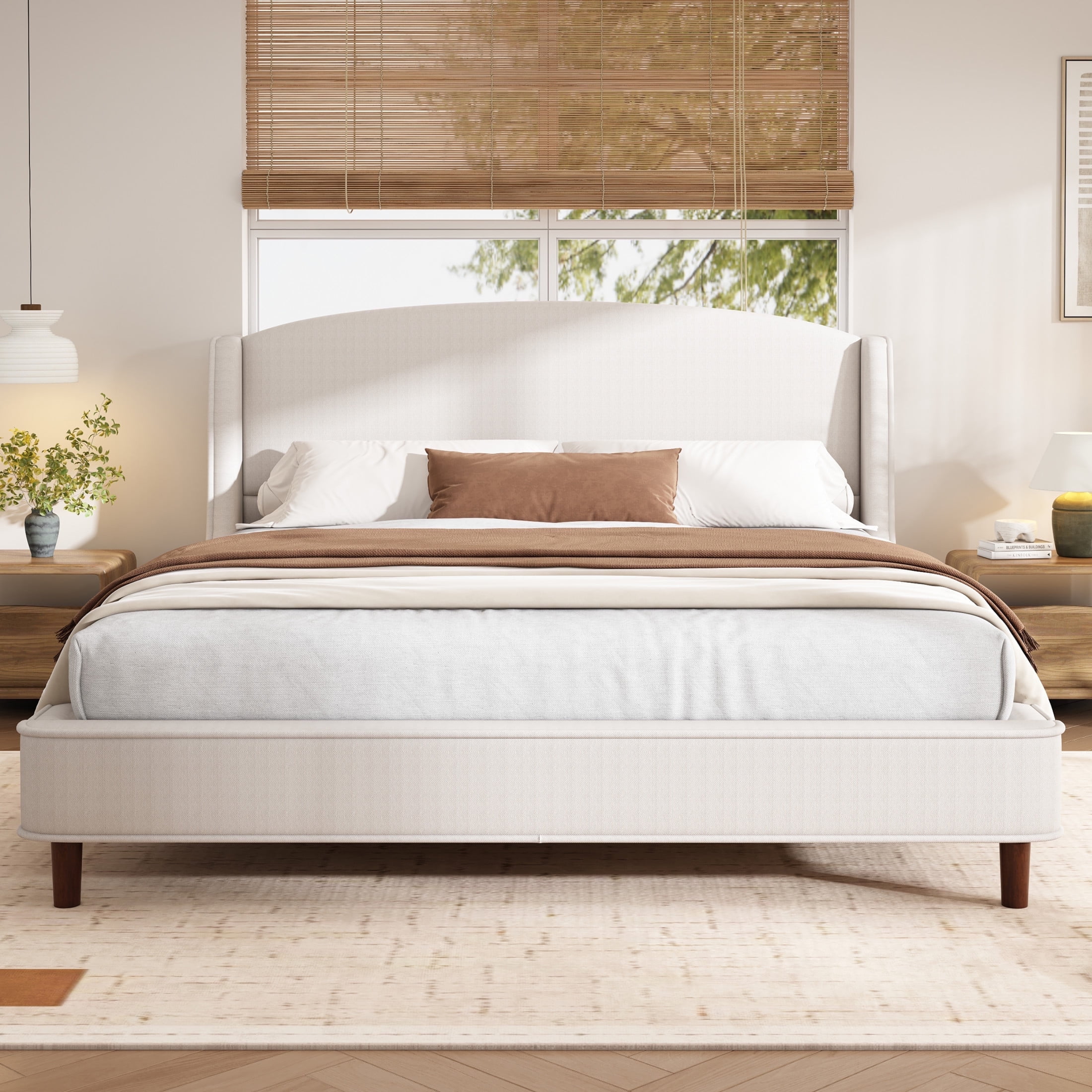 DG Casa Mila Queen Boucle Arched Headboard Platform Bed With Solid Wood