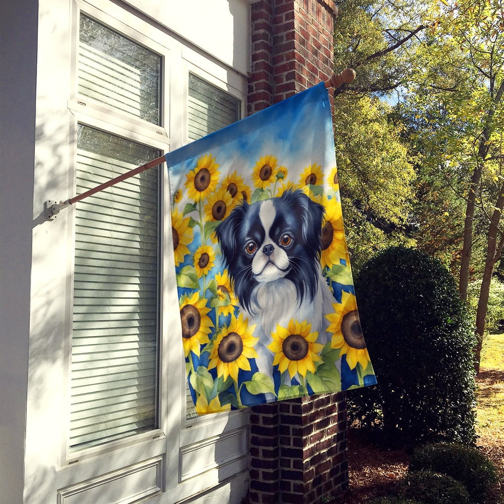 Japanese Chin in Sunflowers House Flag 28 in x 40 in
