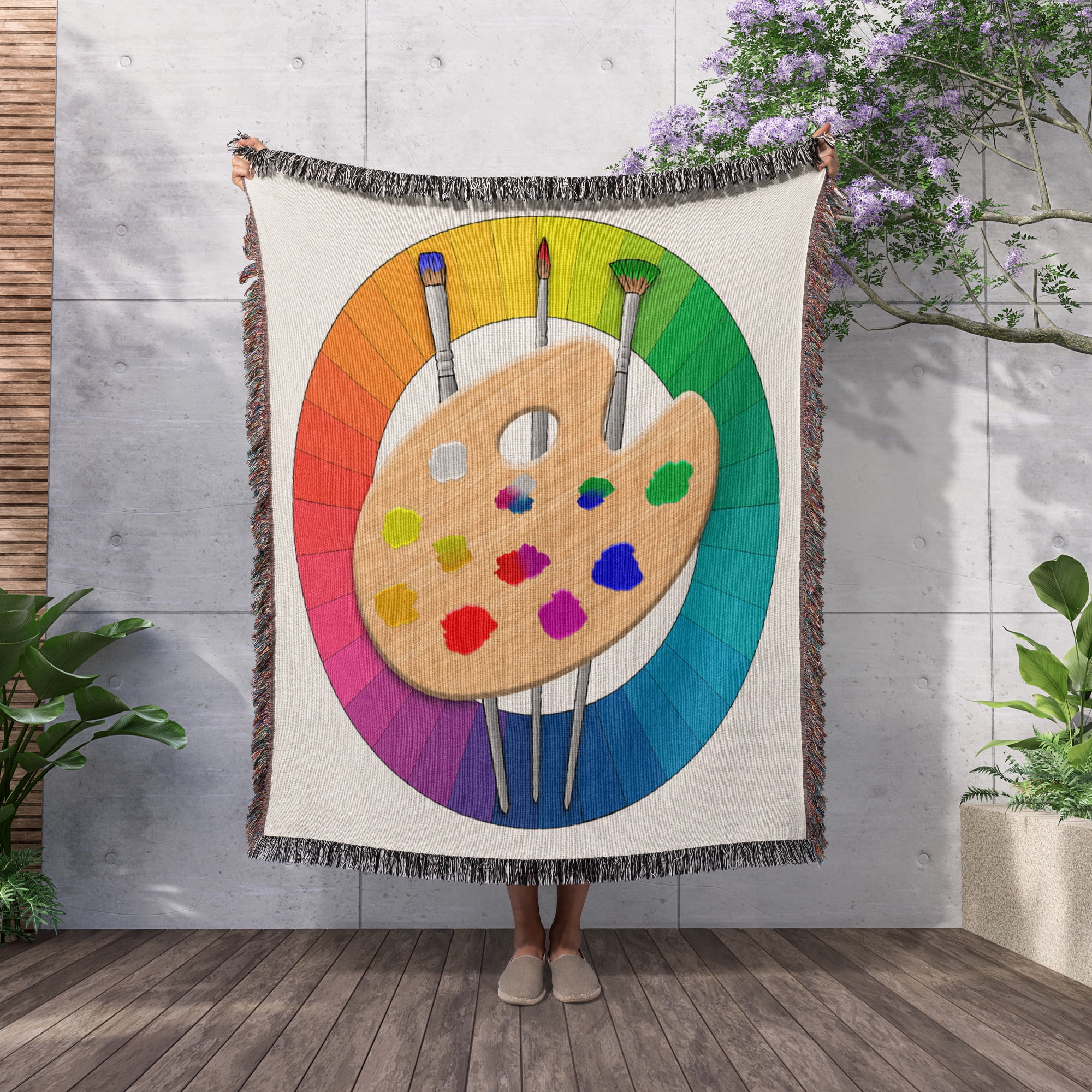 An Artist Painting Palette With Brushes And A Color Wheel For Artist., Woven Blanket