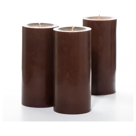 Set of 3 Brown Pillar Candles 3" x 6" Unscented Dripless for Weddings Home Holidays Relaxation Spa Church