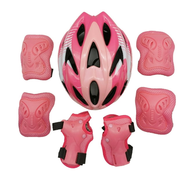 Advancent Protector de patinaje sobre ruedas ajustable de 7 piezas Juego de cascos para niños pequeños Coderas patinar Tira blanca rosa Advancent OD022039-01