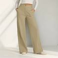 thumbnail image 2 of Endives Women's Casual Pants Solid Color Cotton Linen Button Down Wide Leg Long Pants With Loose Outer Pockets, 2 of 8