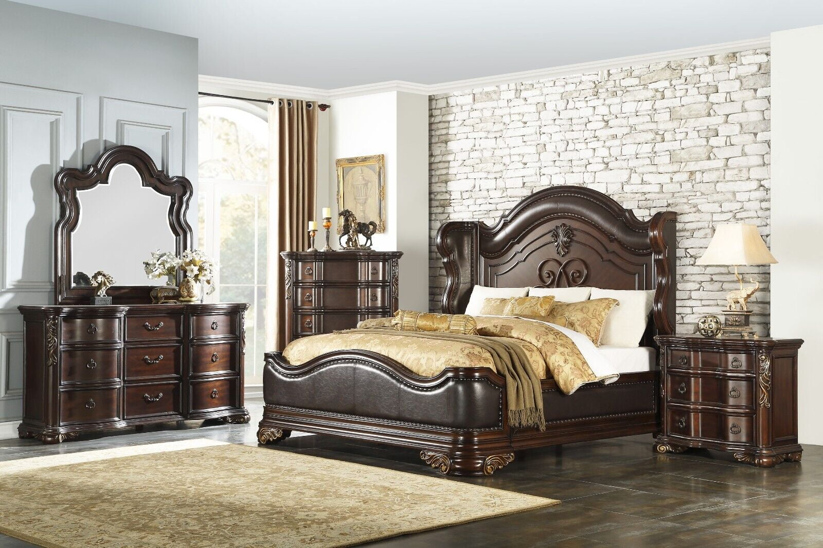 Royal Bedroom Furniture 4pc Set Queen Size Bed Nightstand Dresser