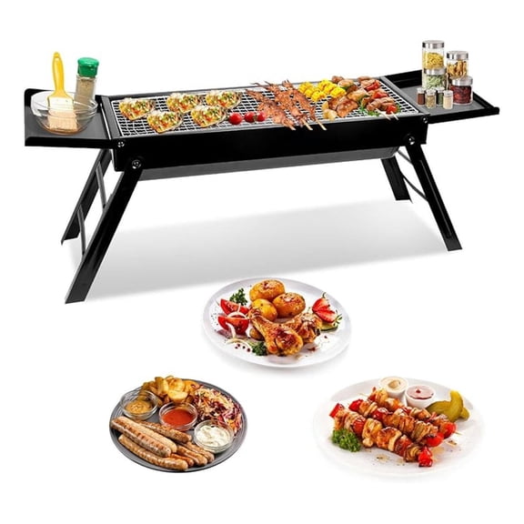 Portable Charcoal Grill, Stainless Steel Folding BBQ Grill for Camping, Hiking, Picnics - 198 sq. inch Cooking Area with Side Trays