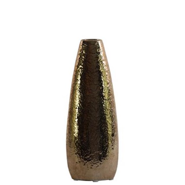 Urban Trends Collection 25001 Ceramic Oval Vase with Recessed Lip & Hammered Design, Gold - Small
