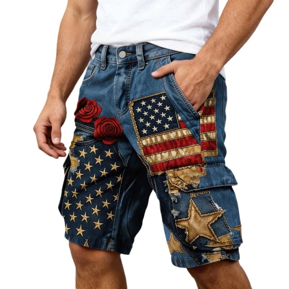 CONZONE 4Th Of July Mens Cargo Shorts Buttons Independence Day Shorts For Men Patriotic Usa Flag Graphic Lightweight Loose Fit July 4Th Shorts With Pockets
