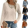 thumbnail image 3 of LYMAYTER Women's Knit Sweater Female Solid Color Cozy Sweater Spring Fall Long Sleeve Lace T Shirts S-2XL, 3 of 7