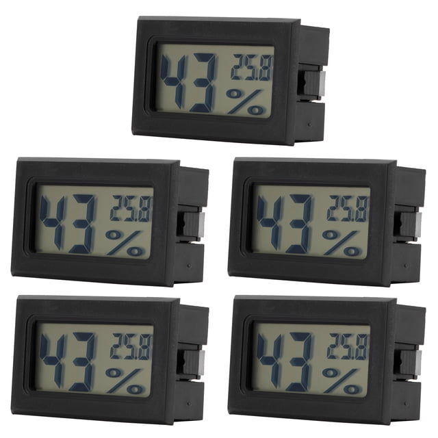 Termómetro Higrómetro, Negro 5 Piezas Mini Termómetro Higrómetro, Bajo Consumo De Energía Para Dormitorio, Oficina, Hogar, Sala De Estar Fugacal Indoor Thermometer Hygrometer