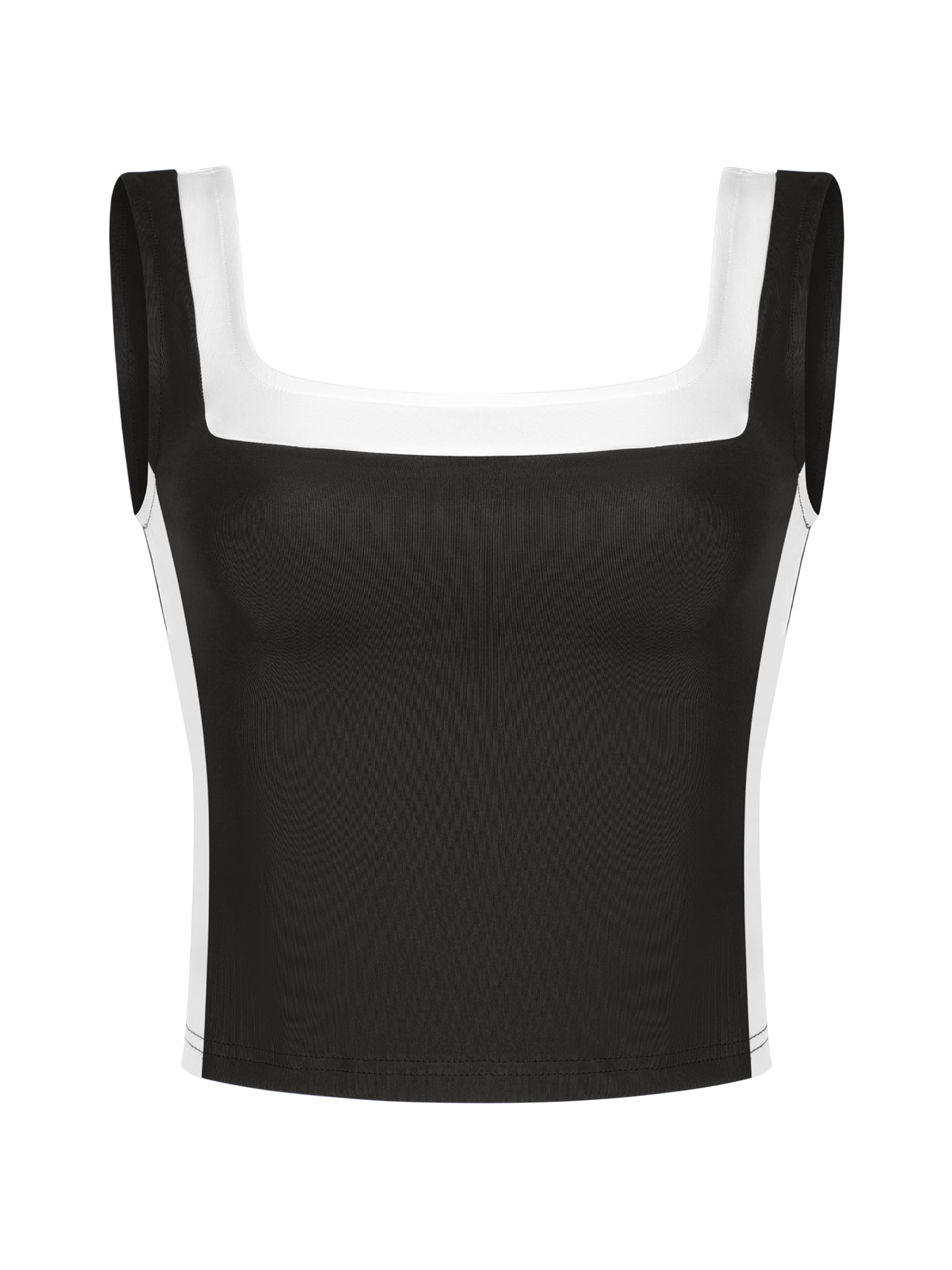 DARING DIVA Women's Crop Square Neck Slim Fitted Color Block Yoga Shirts XL Black
