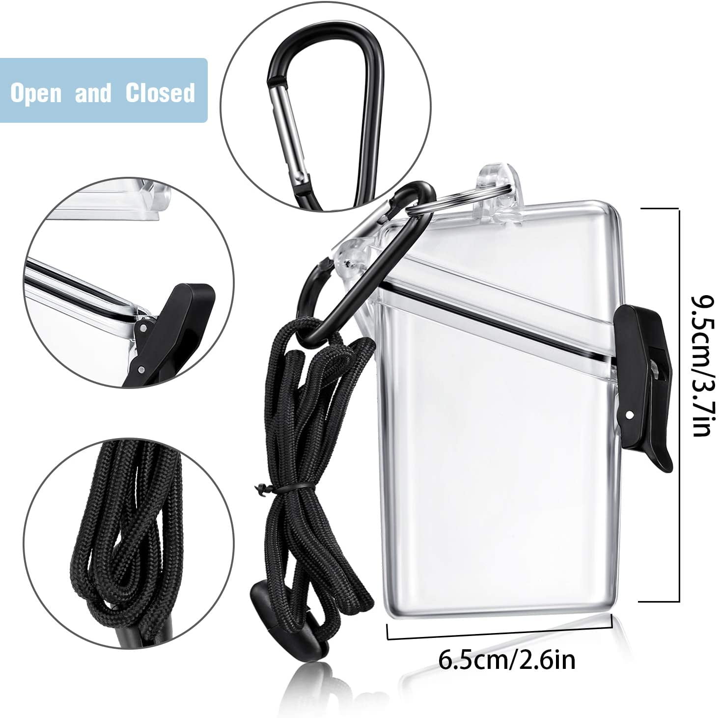 3 Pack Waterproof ID Badge Holder Case Waterproof Clear Vertical ID Card Holder with Lanyard Carabiner and Keychain