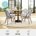 thumbnail image 4 of Martha Stewart 31.5" Round Indoor-Outdoor Bistro Dining Table with Natural Woodgrain Aluminum Finish Frame and White/Navy Woven Rattan Tabletop, 4 of 10
