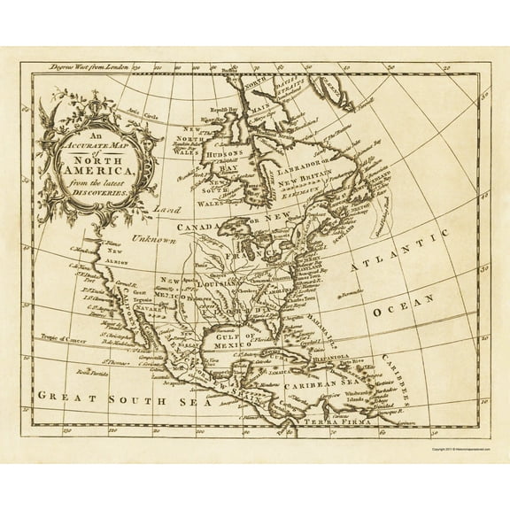 Historic Revolutionary War Map - North America Latest Discoveries - 1750 - 23 x 30 - Vintage Wall Art