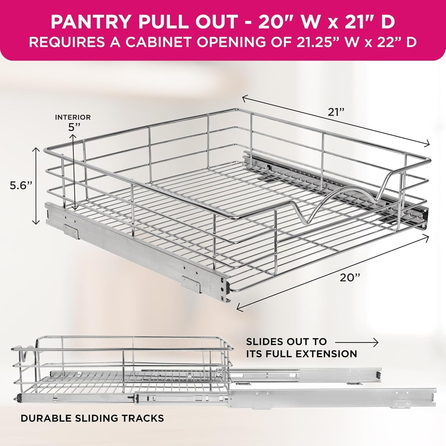 HOLDN' STORAGE Pull-Out Cabinet Organizer, Slide Out Drawer for Kitchen Cabinets & Pantry, Under Sink Storage, Heavy-Duty, 20"W x 21"D