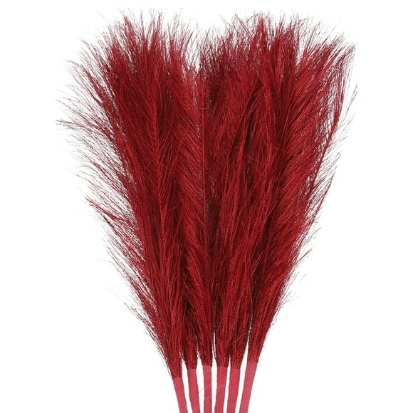 Unique Bargains 3Pcs Faux Pampas Grass 45cm/17.7' Small Fake Pampas Grass for Home Wedding Vase Decoration Red