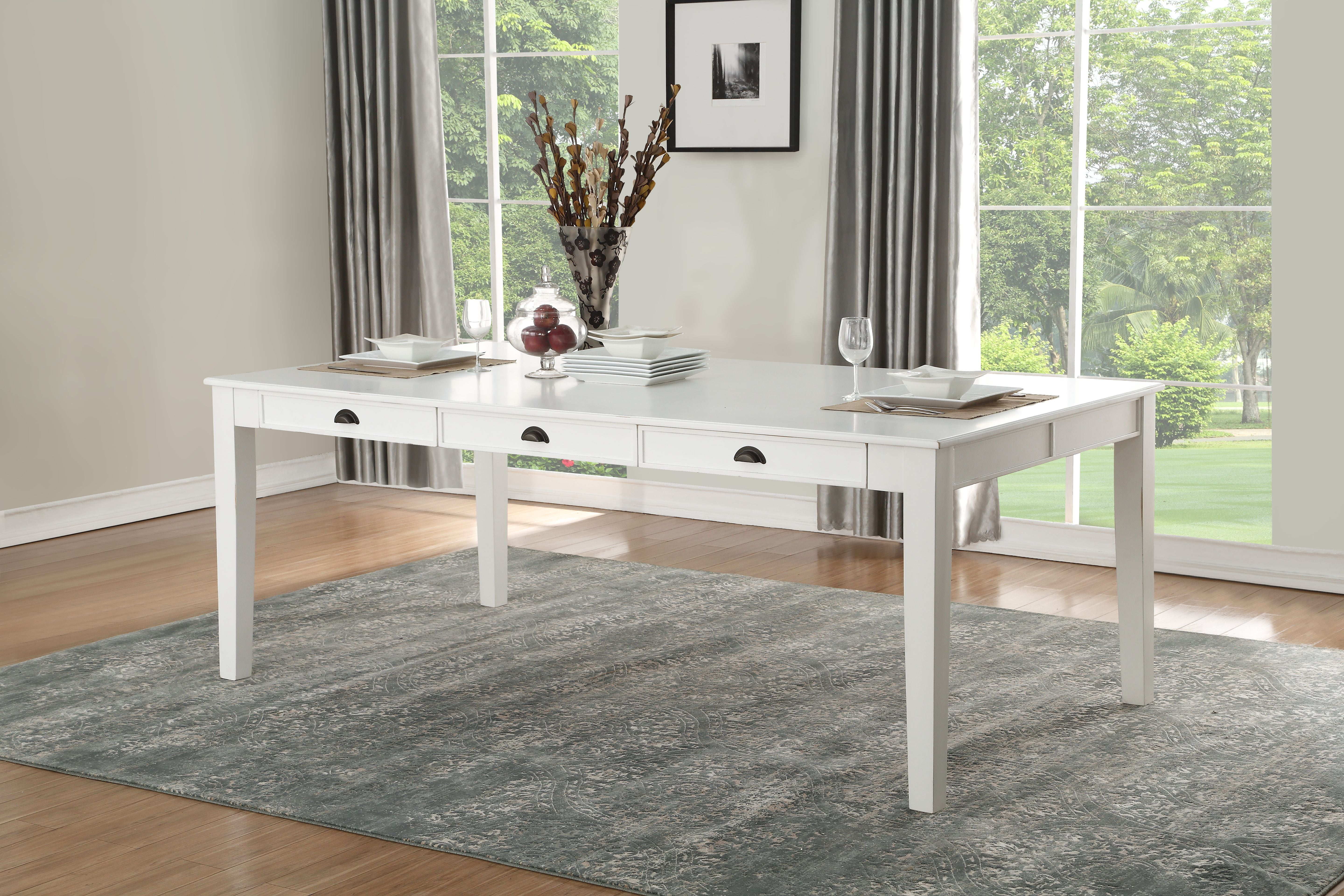 ACME Renske 6 Storage Drawers Dining Table in Antique White